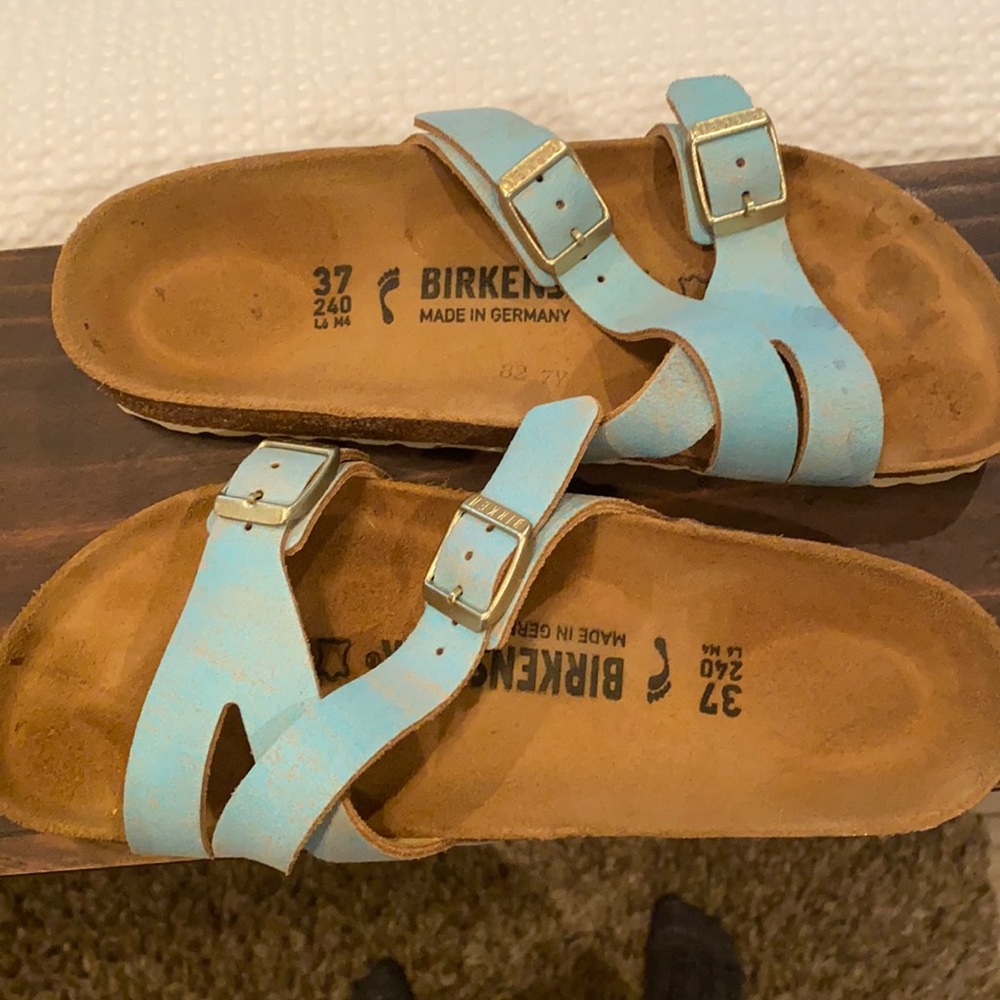 Yao Birkenstock light blue leather sandal size 37 NARROW (women’s size 6-6.5)